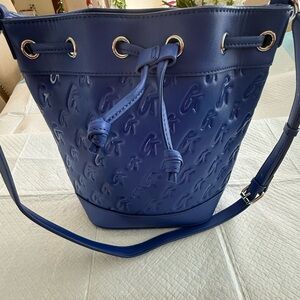 Navy Embossed Leather Bucket Bag - Unbranded